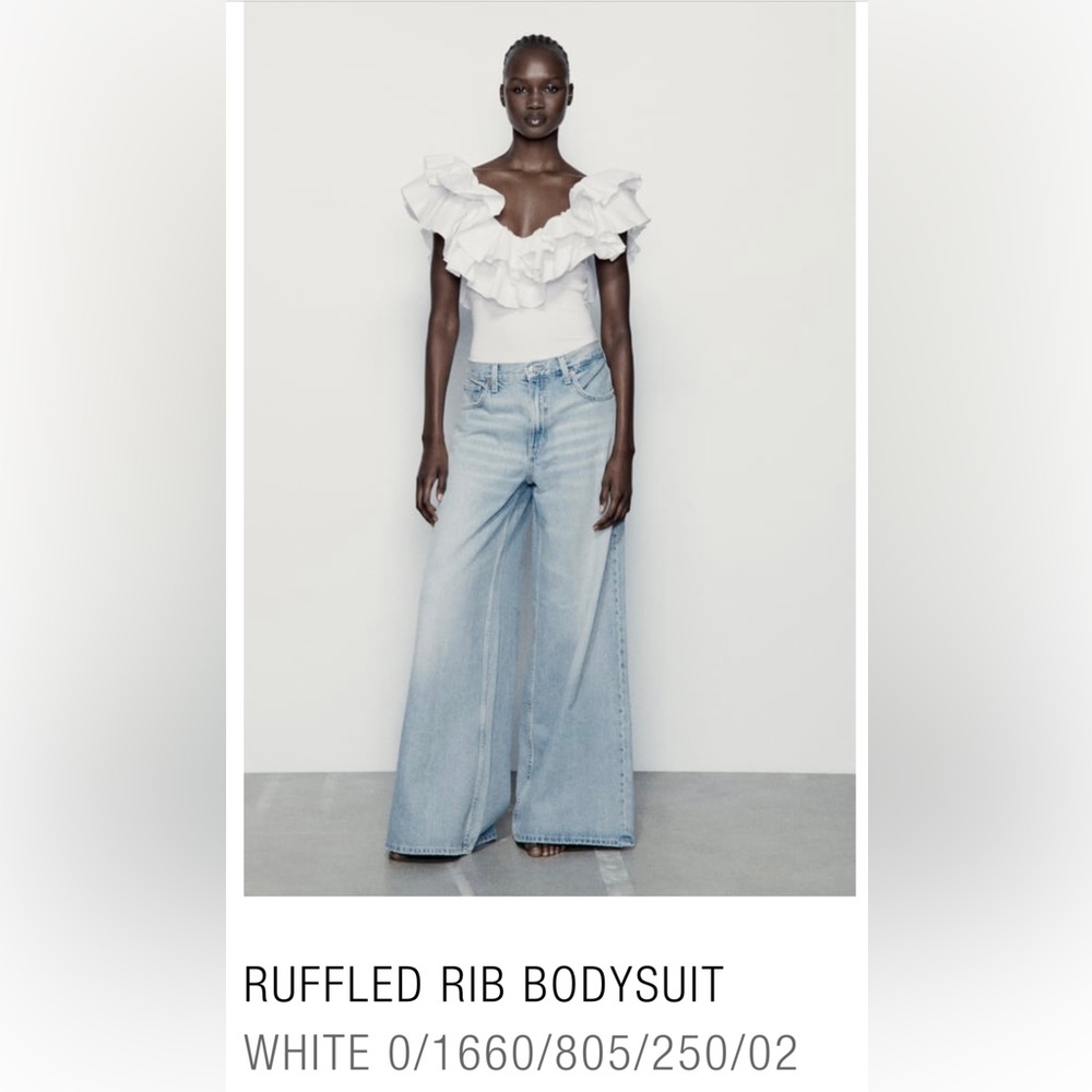 Zara Ruffled Rib Bodysuit- White